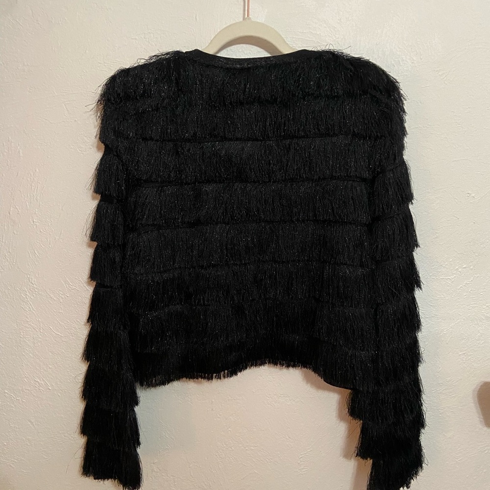 NWT J Crew Black Fringe Cardigan in Metallic Yarn - Picture 4 of 5